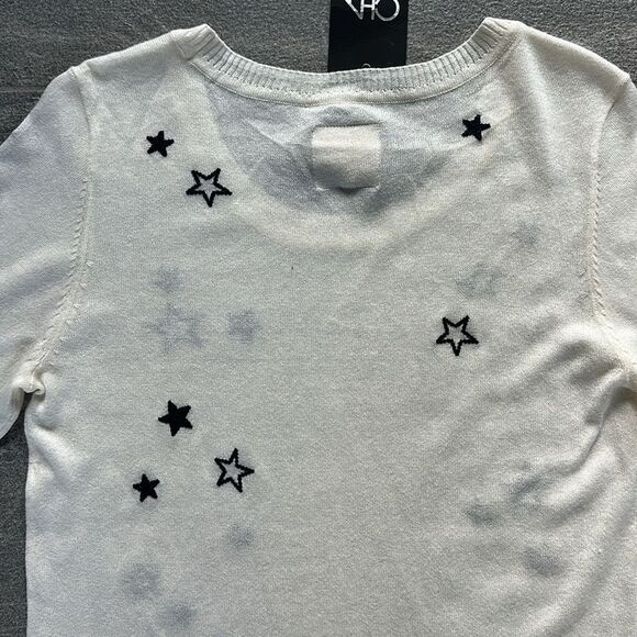 NWT Chaser Embroidery Stars Long Sleeve Crewneck Cashmere Sweater Ivory Small - Picture 11 of 14